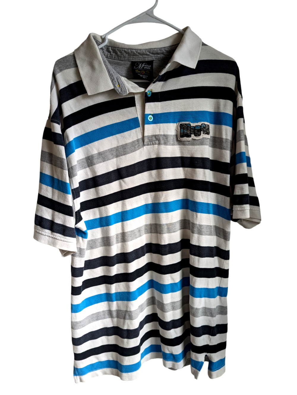 Mecca Striped Polo Since Day One Blue/White/Grey Men's Size XL Unique Logo